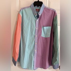 Izod Men Rainbow Colorblock Casual Button Down Shirt Stretch Preppy‎ Beach Large